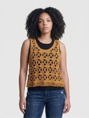DKNY Mustard Crochet Fringe Tank